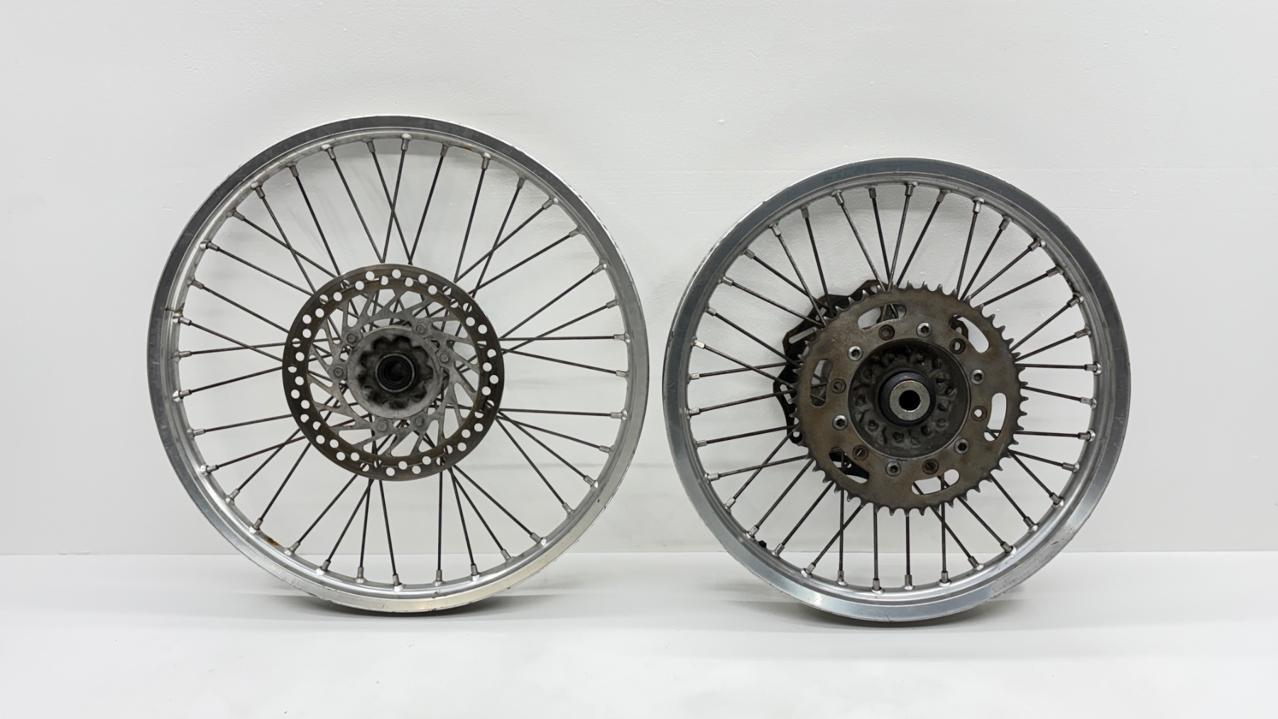 2008 Yamaha YZ250F OEM Wheel Set Sprocket Rotor Disc Tire Silver Excel 21"/19"